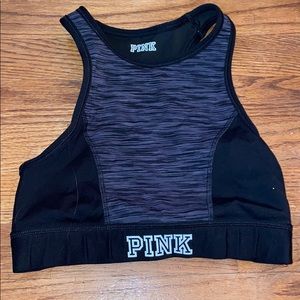 Pink high neck sports bra